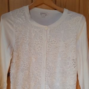 Merona Button Down Flower Pattern White Cardigan S
